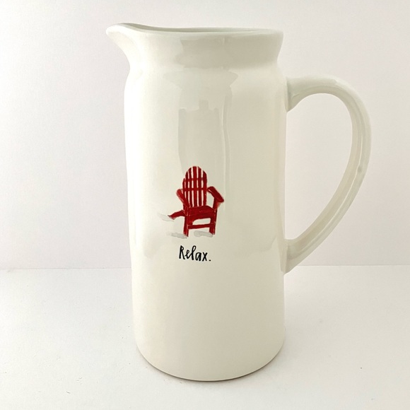 RELAX Red Adirondack chair Ivory pottery pitcher Rae Dunn By Magenta - Picture 10 of 13
